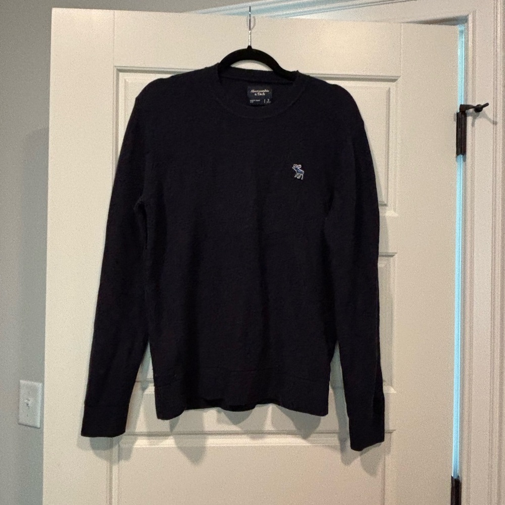 Abercrombie & Fitch Sweater Men's S Blue Merino Wool Blend Crew Neck Logo